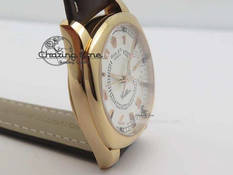 Cellini Date RG White Dial Numeral And Stick Markers On Brown Leather Strap A TravelReady 3886