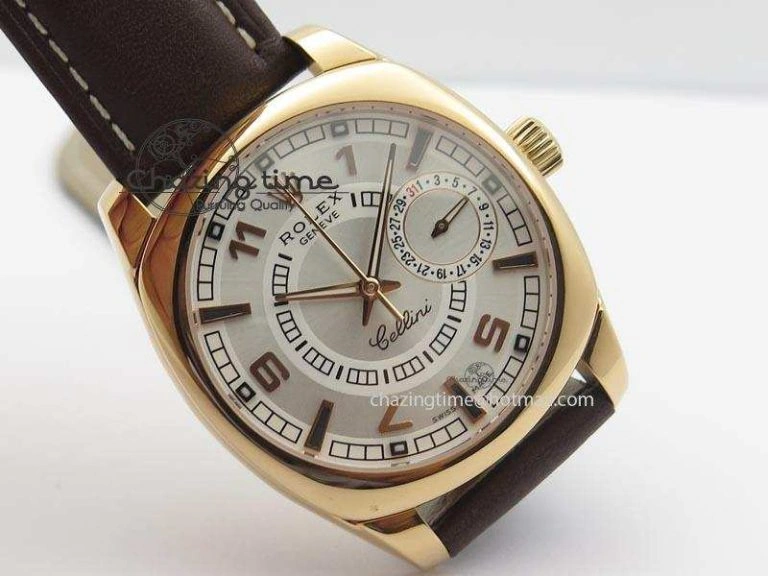 Cellini Date RG White Dial Numeral And Stick Markers On Brown Leather Strap A TravelReady 3886