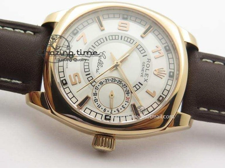 Cellini Date RG White Dial Numeral And Stick Markers On Brown Leather Strap A TravelReady 3886
