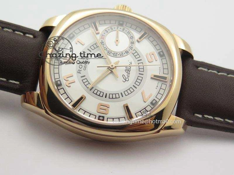 Cellini Date RG White Dial Numeral And Stick Markers On Brown Leather Strap A TravelReady 3886