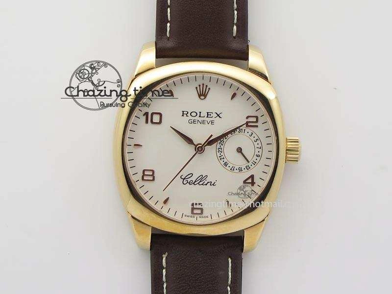 FashionForward Cellini Date RG White Dial Numeral Markers On Brown Leather Strap A 3876