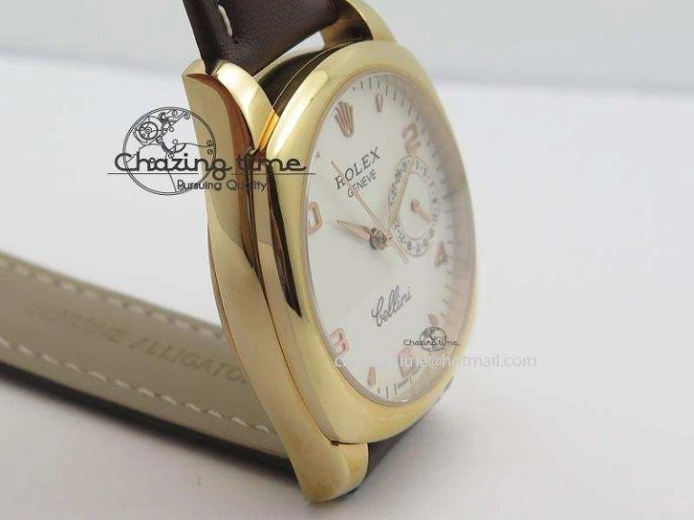 FashionForward Cellini Date RG White Dial Numeral Markers On Brown Leather Strap A 3876