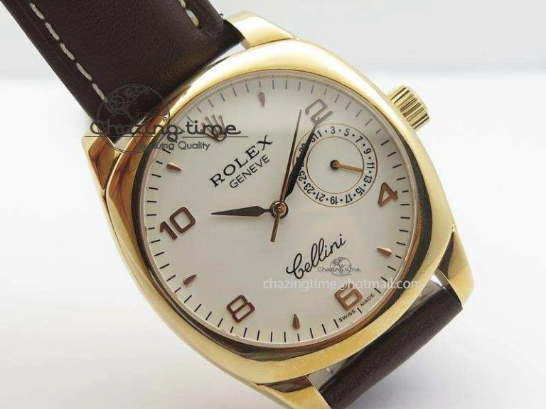 FashionForward Cellini Date RG White Dial Numeral Markers On Brown Leather Strap A 3876
