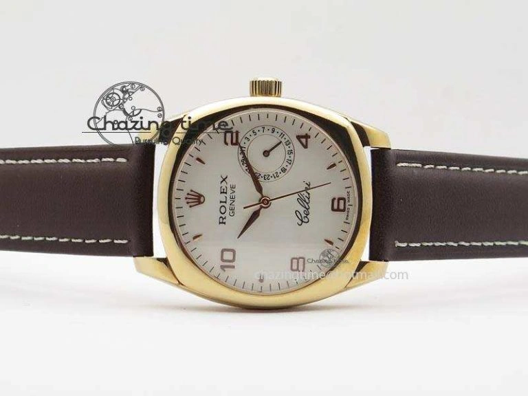 FashionForward Cellini Date RG White Dial Numeral Markers On Brown Leather Strap A 3876
