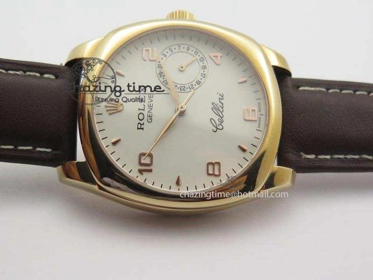 FashionForward Cellini Date RG White Dial Numeral Markers On Brown Leather Strap A 3876