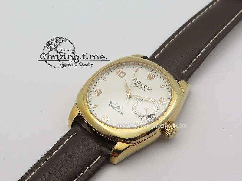 FashionForward Cellini Date RG White Dial Numeral Markers On Brown Leather Strap A 3876