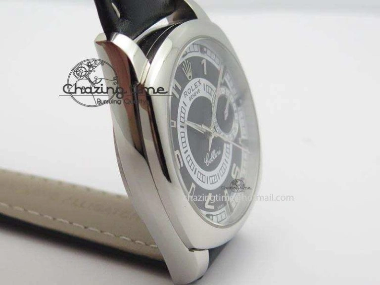 Lightweight Cellini Date SS Black Dial Numeral And Stick Markers On Black Leather Strap A 3890