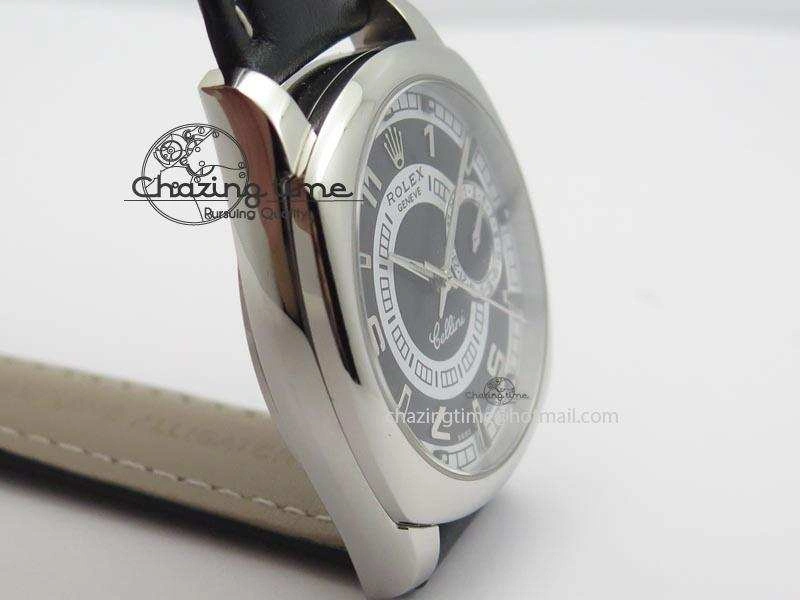 Lightweight Cellini Date SS Black Dial Numeral And Stick Markers On Black Leather Strap A 3890