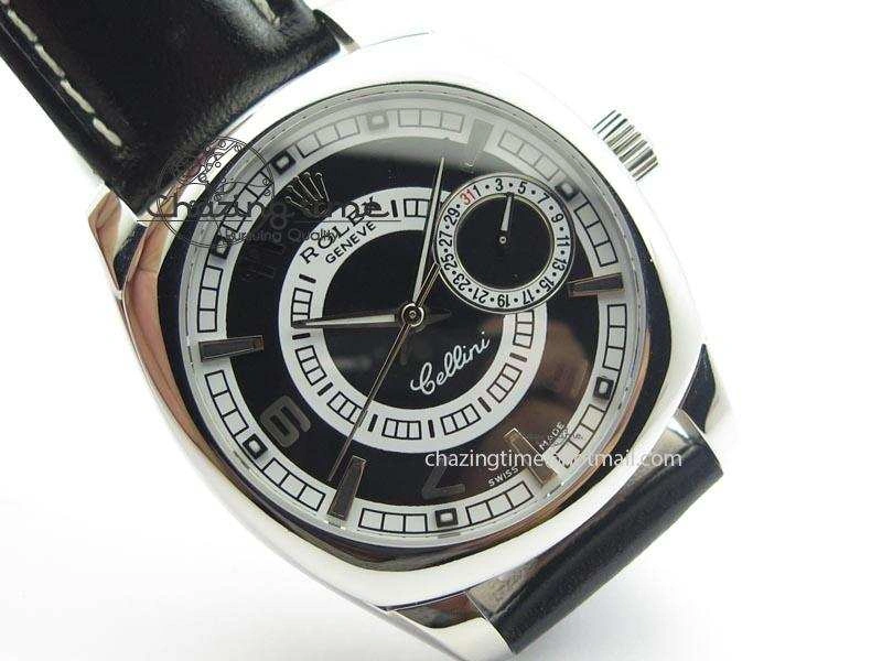 Lightweight Cellini Date SS Black Dial Numeral And Stick Markers On Black Leather Strap A 3890