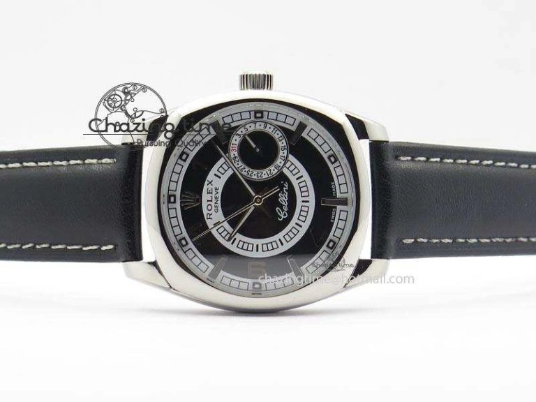 Lightweight Cellini Date SS Black Dial Numeral And Stick Markers On Black Leather Strap A 3890