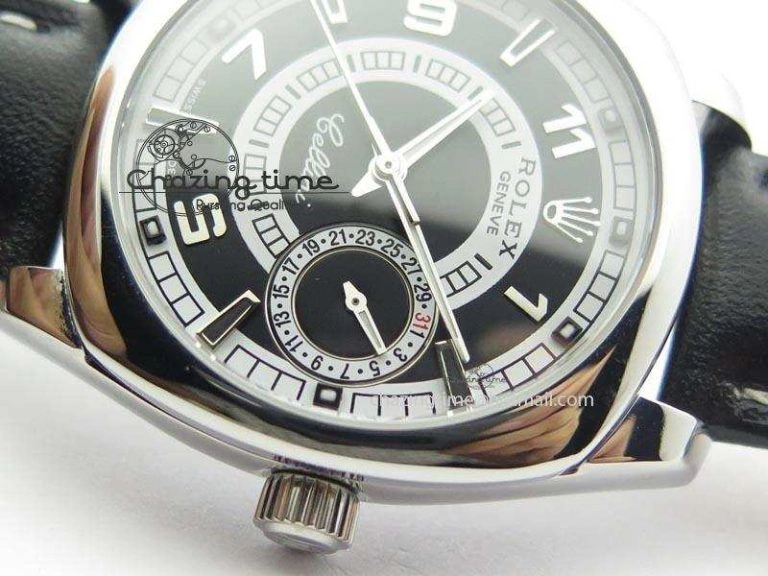 Lightweight Cellini Date SS Black Dial Numeral And Stick Markers On Black Leather Strap A 3890