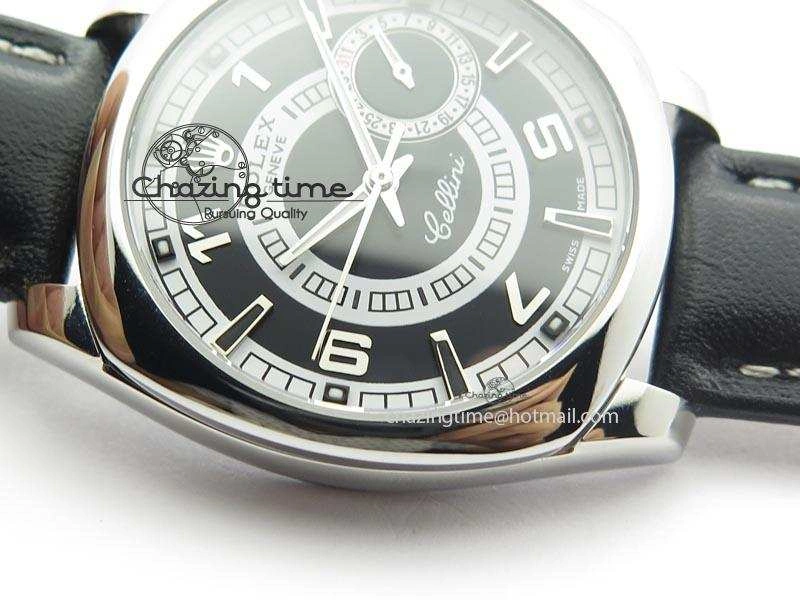 Lightweight Cellini Date SS Black Dial Numeral And Stick Markers On Black Leather Strap A 3890