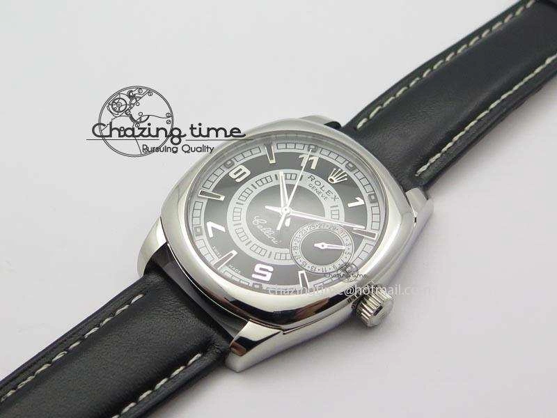Lightweight Cellini Date SS Black Dial Numeral And Stick Markers On Black Leather Strap A 3890