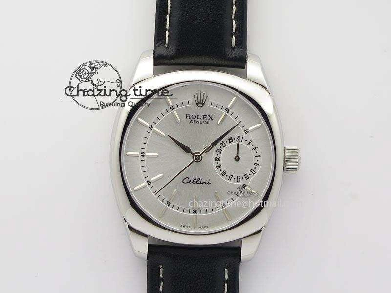 FlexibleFit Cellini Date SS Silver Stick Markers Dial On Black Leather Strap A 3887