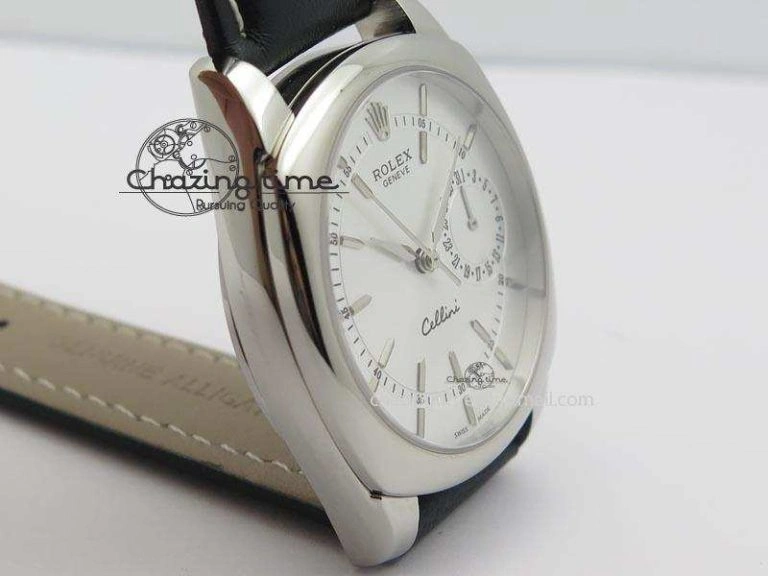 FlexibleFit Cellini Date SS Silver Stick Markers Dial On Black Leather Strap A 3887