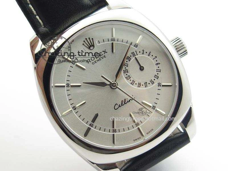 FlexibleFit Cellini Date SS Silver Stick Markers Dial On Black Leather Strap A 3887