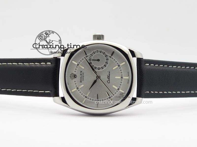 FlexibleFit Cellini Date SS Silver Stick Markers Dial On Black Leather Strap A 3887