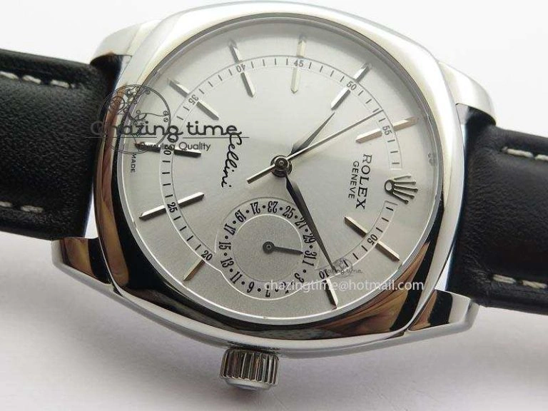 FlexibleFit Cellini Date SS Silver Stick Markers Dial On Black Leather Strap A 3887