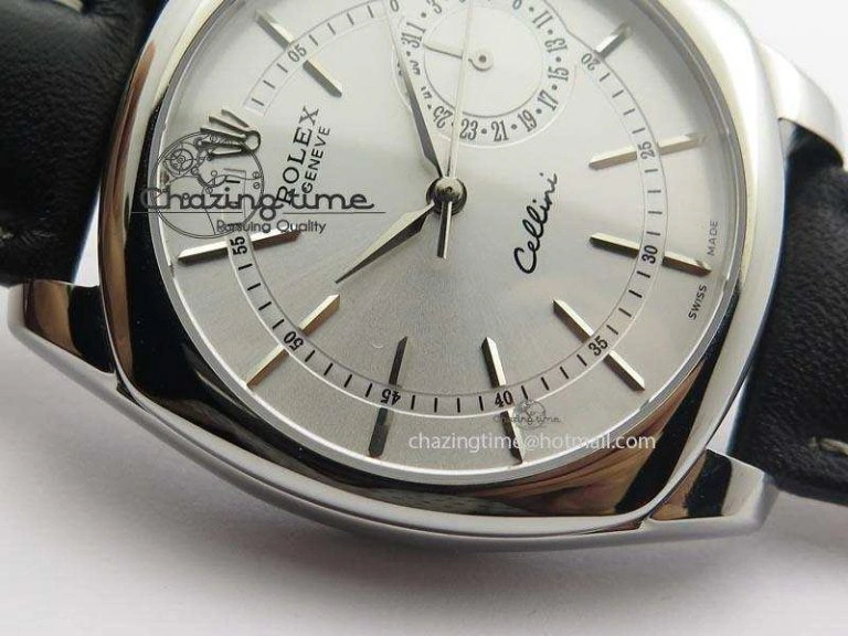FlexibleFit Cellini Date SS Silver Stick Markers Dial On Black Leather Strap A 3887