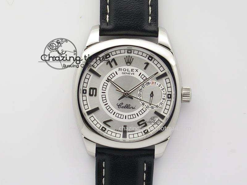 Chic Cellini Date SS White Dial Numeral And Stick Markers On Black Leather Strap A 3889