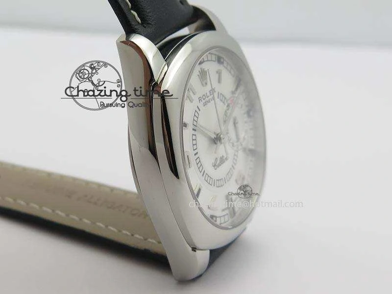 Chic Cellini Date SS White Dial Numeral And Stick Markers On Black Leather Strap A 3889