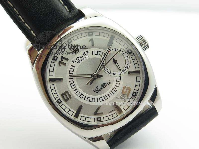 Chic Cellini Date SS White Dial Numeral And Stick Markers On Black Leather Strap A 3889