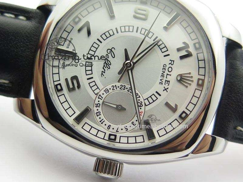 Chic Cellini Date SS White Dial Numeral And Stick Markers On Black Leather Strap A 3889