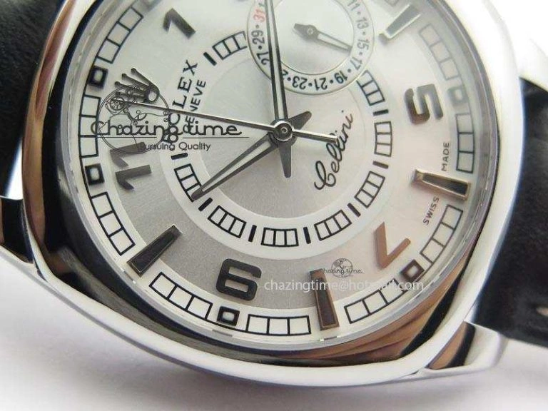 Chic Cellini Date SS White Dial Numeral And Stick Markers On Black Leather Strap A 3889