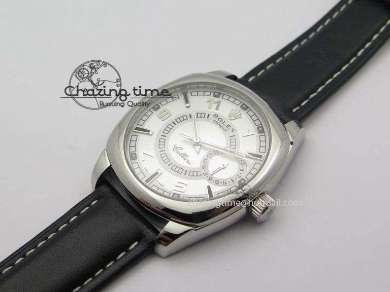 Chic Cellini Date SS White Dial Numeral And Stick Markers On Black Leather Strap A 3889
