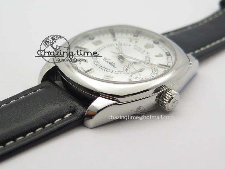 Chic Cellini Date SS White Dial Numeral And Stick Markers On Black Leather Strap A 3889