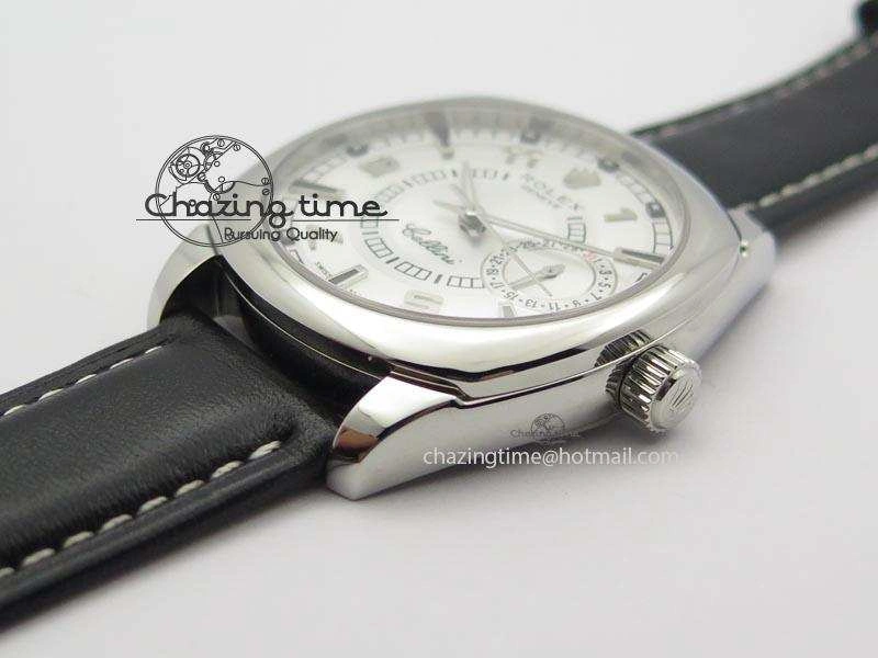 Chic Cellini Date SS White Dial Numeral And Stick Markers On Black Leather Strap A 3889