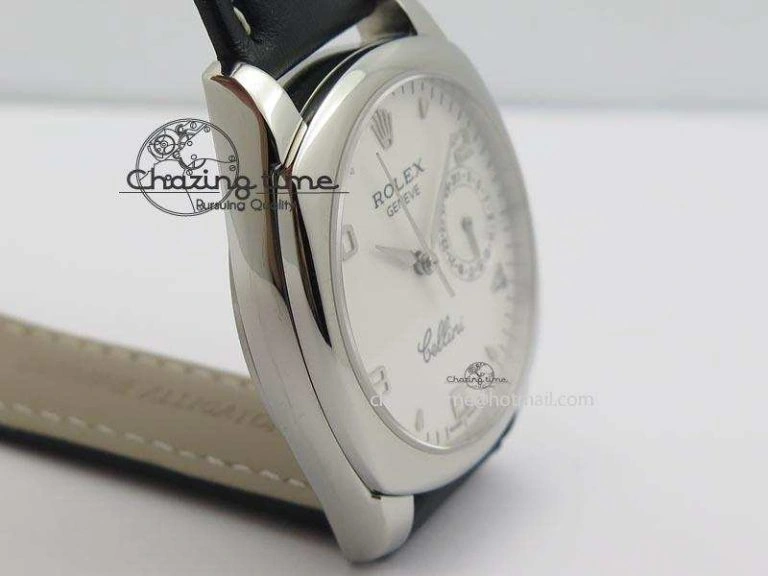 Versatile Cellini Date SS White Numeral Dial On Black Leather Strap A 3888