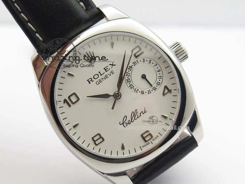 Versatile Cellini Date SS White Numeral Dial On Black Leather Strap A 3888