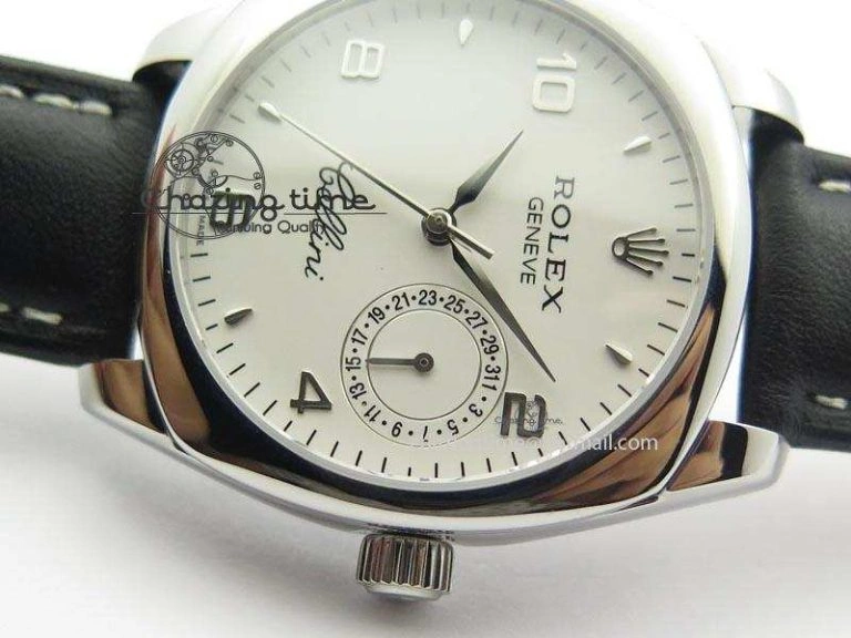 Versatile Cellini Date SS White Numeral Dial On Black Leather Strap A 3888