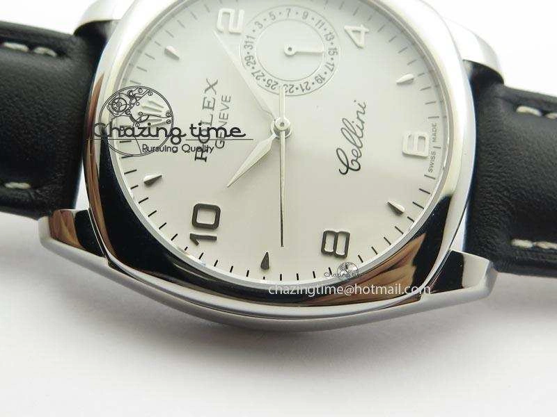 Versatile Cellini Date SS White Numeral Dial On Black Leather Strap A 3888
