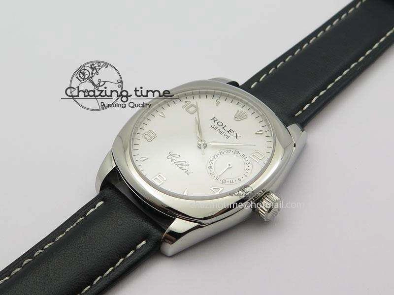 Versatile Cellini Date SS White Numeral Dial On Black Leather Strap A 3888