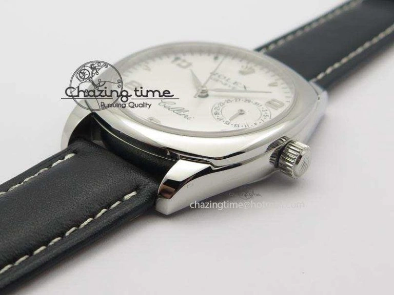 Versatile Cellini Date SS White Numeral Dial On Black Leather Strap A 3888