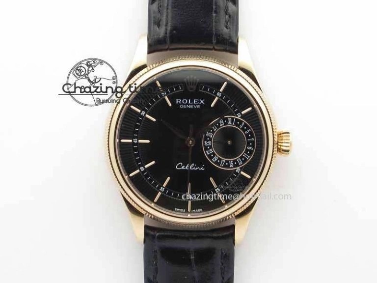 FashionForward Cellini Date VF Best Edition RG Black Dial Stick Markers On Black Leather Strap A 3723