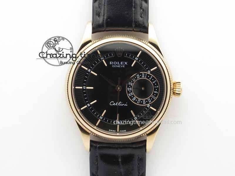 FashionForward Cellini Date VF Best Edition RG Black Dial Stick Markers On Black Leather Strap A 3723