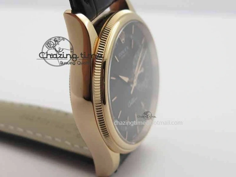 FashionForward Cellini Date VF Best Edition RG Black Dial Stick Markers On Black Leather Strap A 3723
