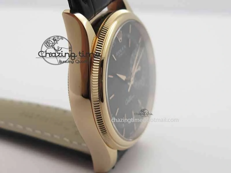 FashionForward Cellini Date VF Best Edition RG Black Dial Stick Markers On Black Leather Strap A 3723