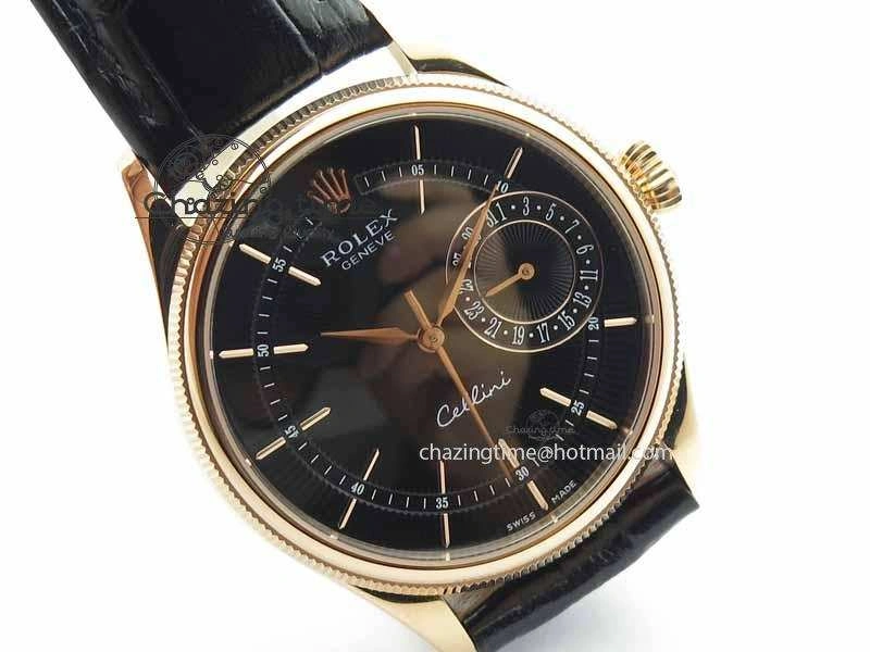 FashionForward Cellini Date VF Best Edition RG Black Dial Stick Markers On Black Leather Strap A 3723