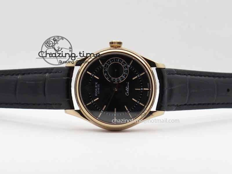 FashionForward Cellini Date VF Best Edition RG Black Dial Stick Markers On Black Leather Strap A 3723