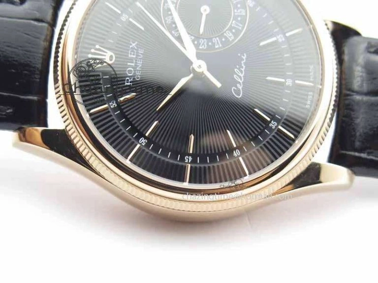 FashionForward Cellini Date VF Best Edition RG Black Dial Stick Markers On Black Leather Strap A 3723