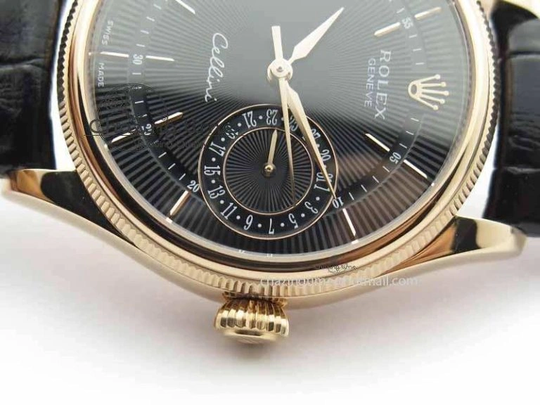FashionForward Cellini Date VF Best Edition RG Black Dial Stick Markers On Black Leather Strap A 3723