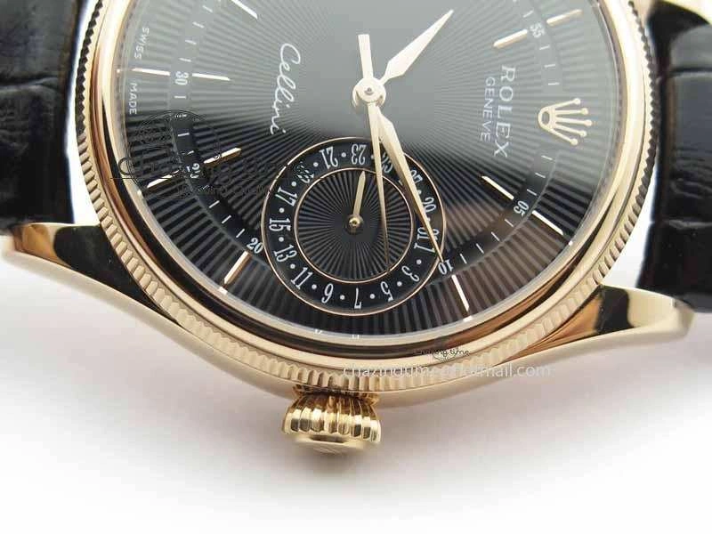 FashionForward Cellini Date VF Best Edition RG Black Dial Stick Markers On Black Leather Strap A 3723