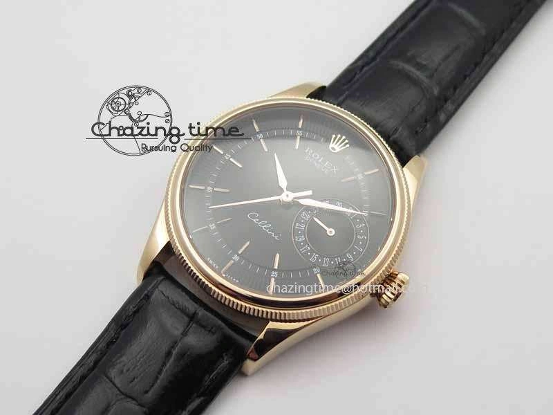 FashionForward Cellini Date VF Best Edition RG Black Dial Stick Markers On Black Leather Strap A 3723