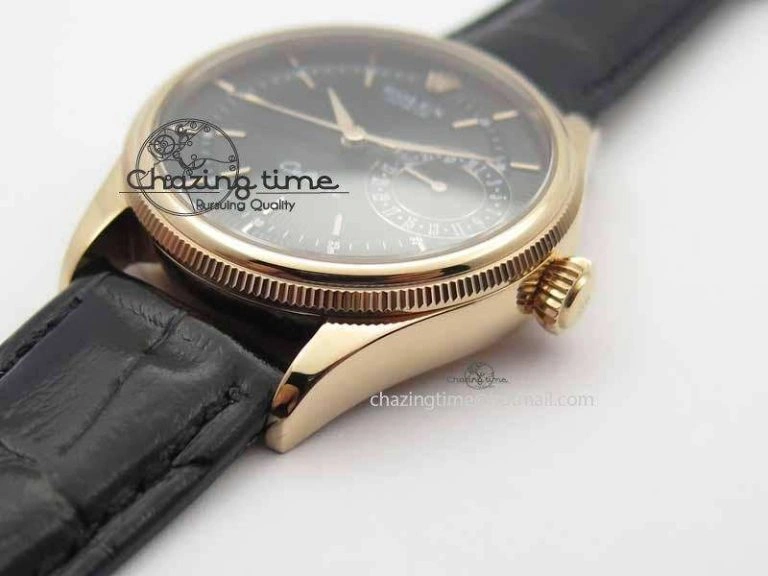 FashionForward Cellini Date VF Best Edition RG Black Dial Stick Markers On Black Leather Strap A 3723