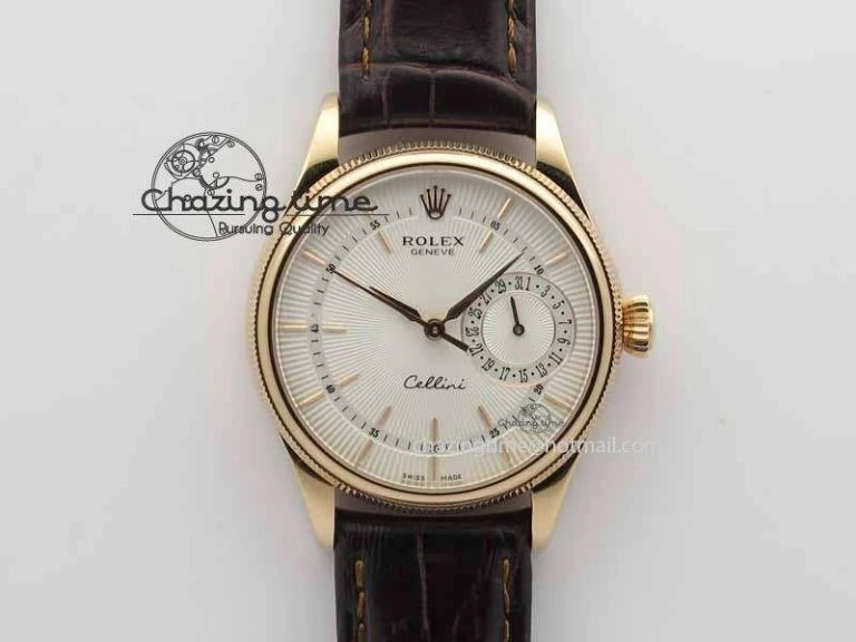 Youthful Cellini Date VF Best Edition RG White Dial Stick Markers On Brown Leather Strap A 3722