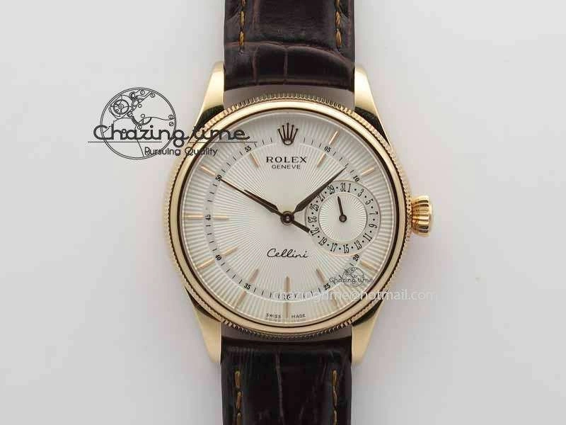 Youthful Cellini Date VF Best Edition RG White Dial Stick Markers On Brown Leather Strap A 3722